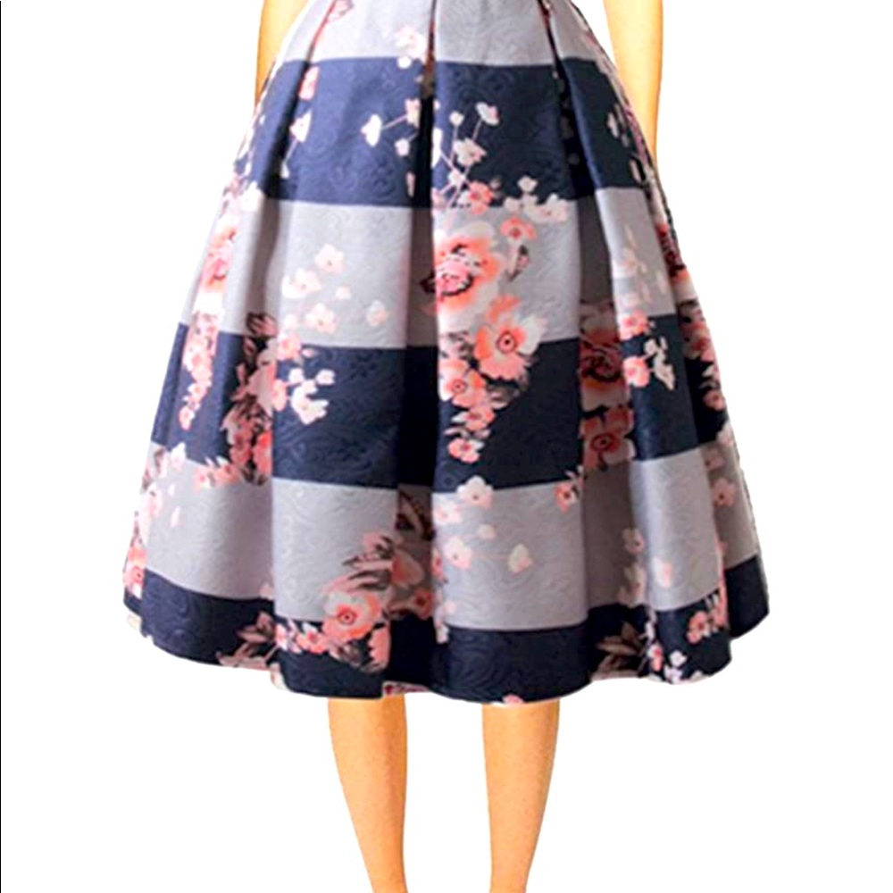 Floral stripe a line circle skirt NWOT